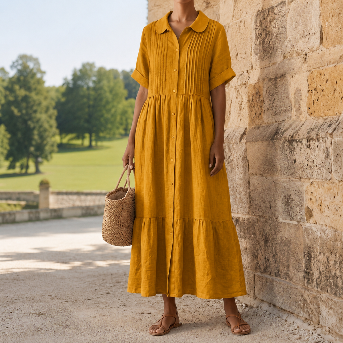 Fleur Women's Linen Collared Dress