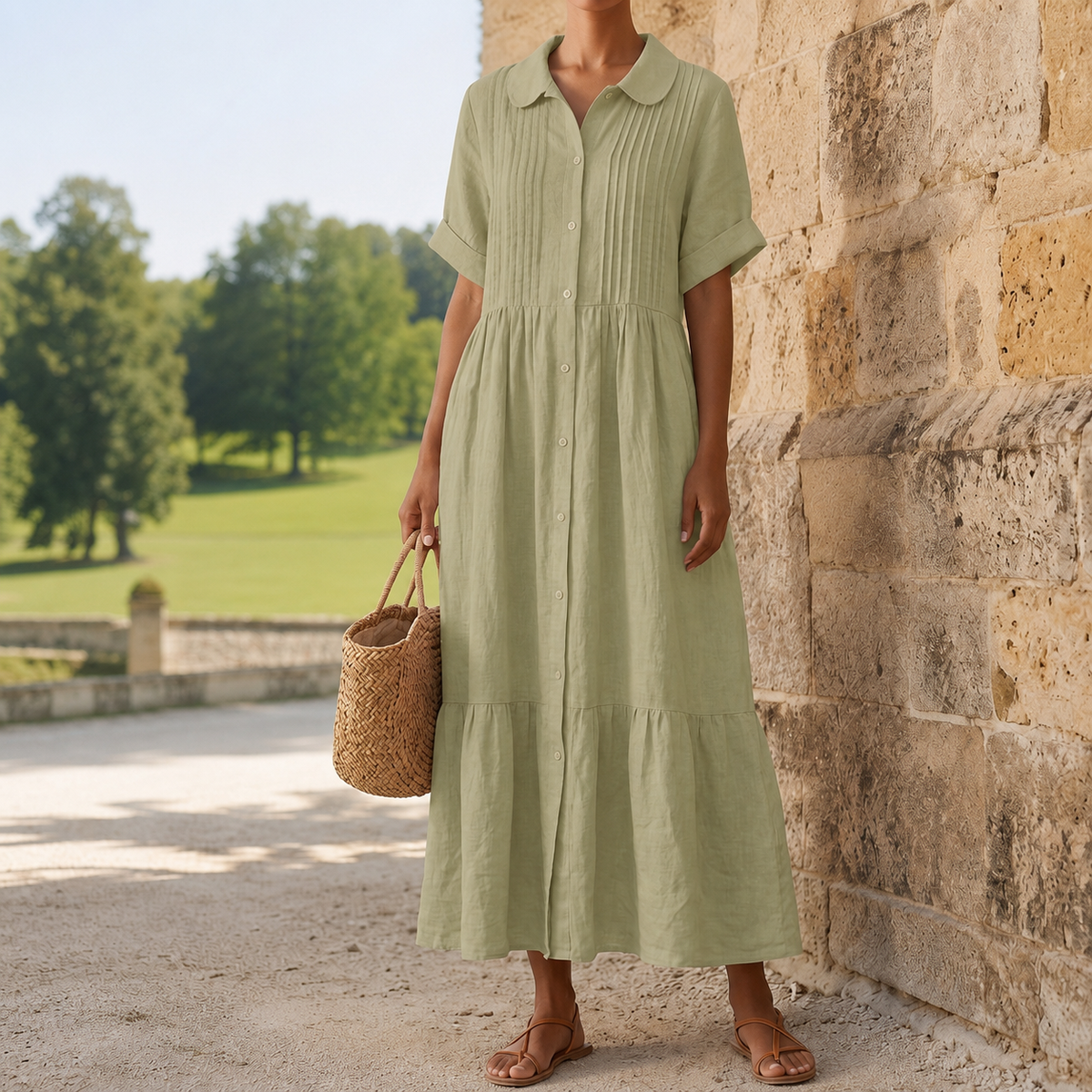 Fleur Women's Linen Collared Dress