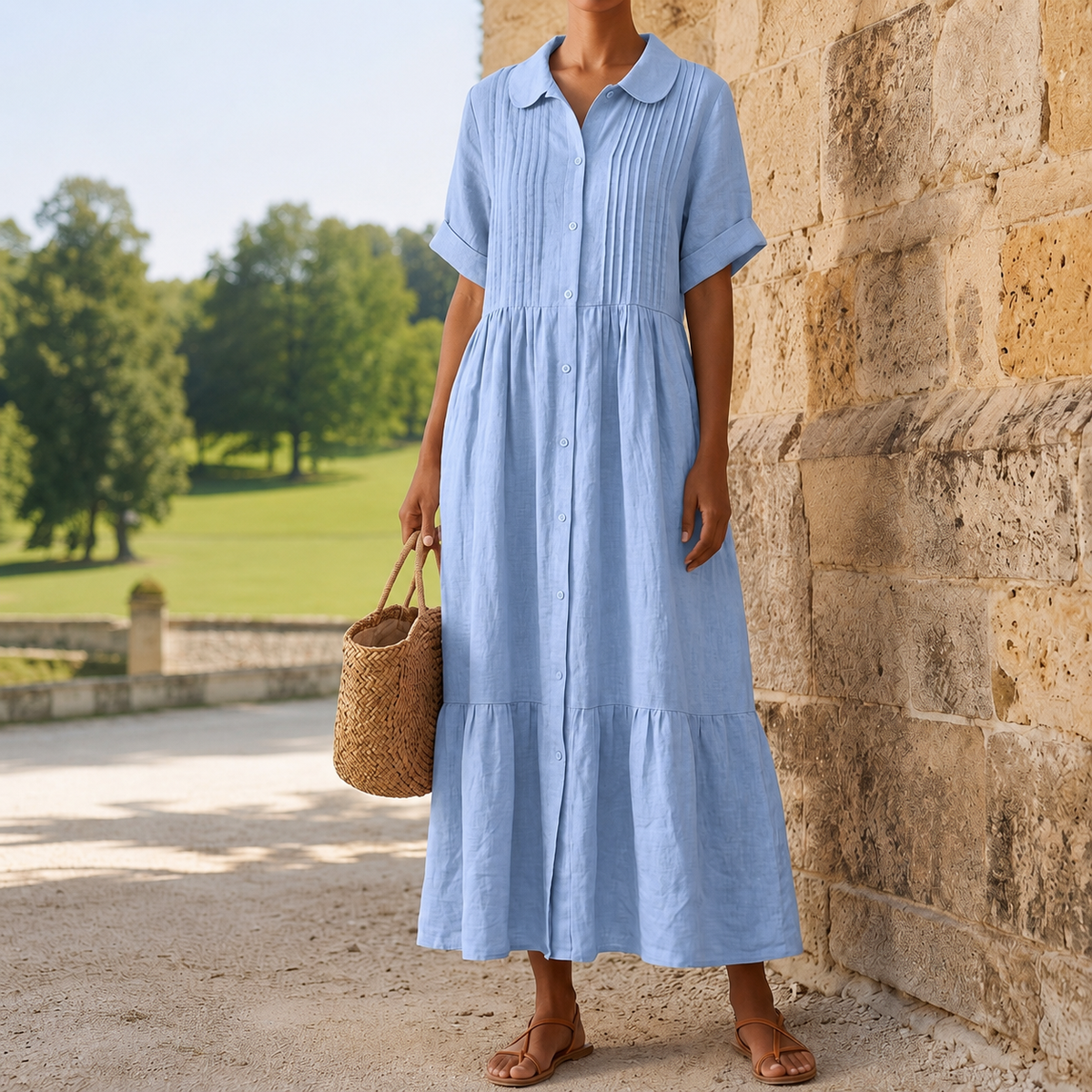 Fleur Women's Linen Collared Dress